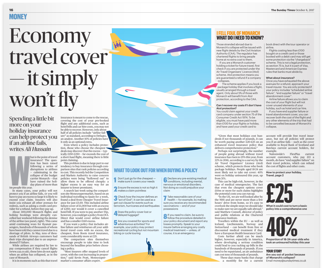 Money page with planes illustration