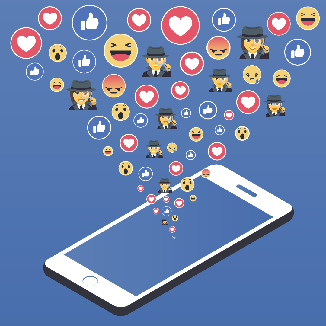 Social media spies illustration